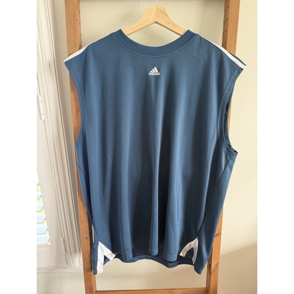 Adidas Shirt Mens XL Blue Sleeveless 3-Stripes Athletic Center Logo Basketball